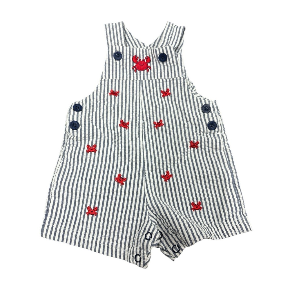 Little Me Seersucker Baby Overalls With Red Crab Applique Size 6M